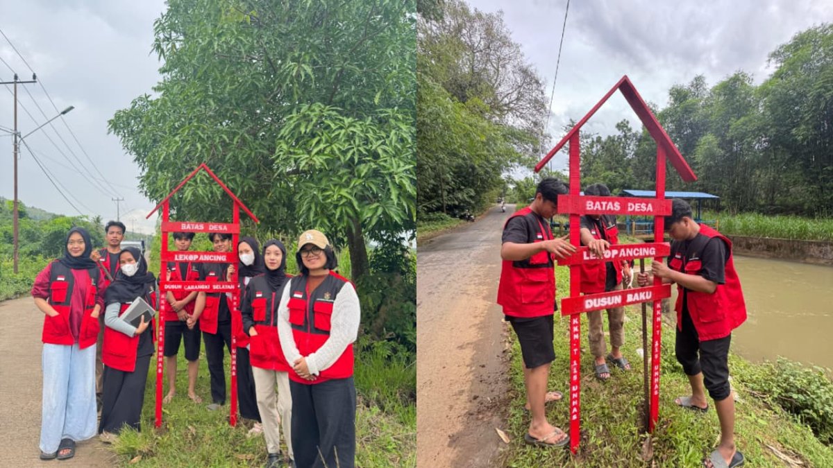 Mahasiswa KKN Gel.115 UNHAS Laksanakan Program Pemasangan Batas Dusun dan Desa di Lekopancing